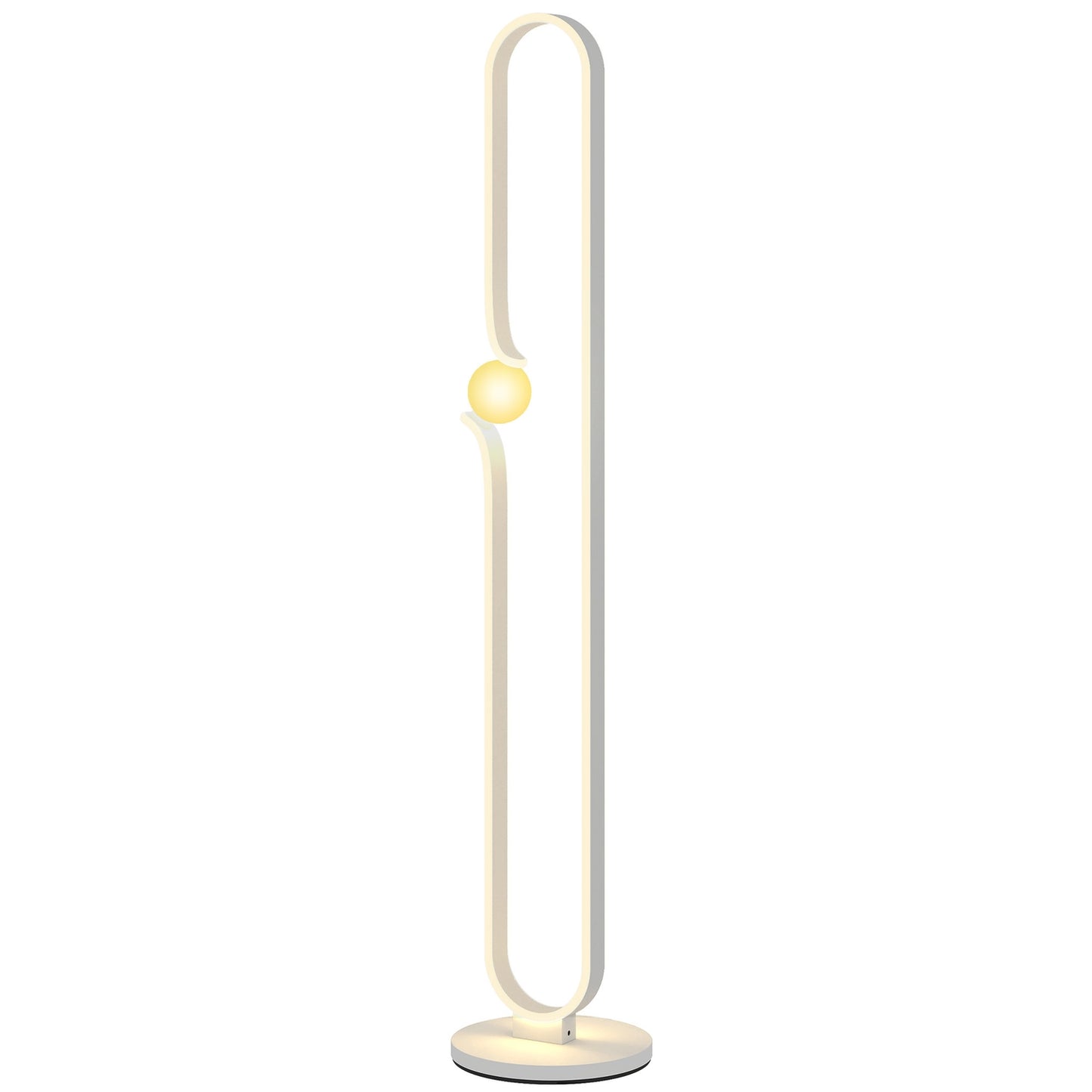 LED floor lamp, musical note design, glass shade, metal, plastic, white