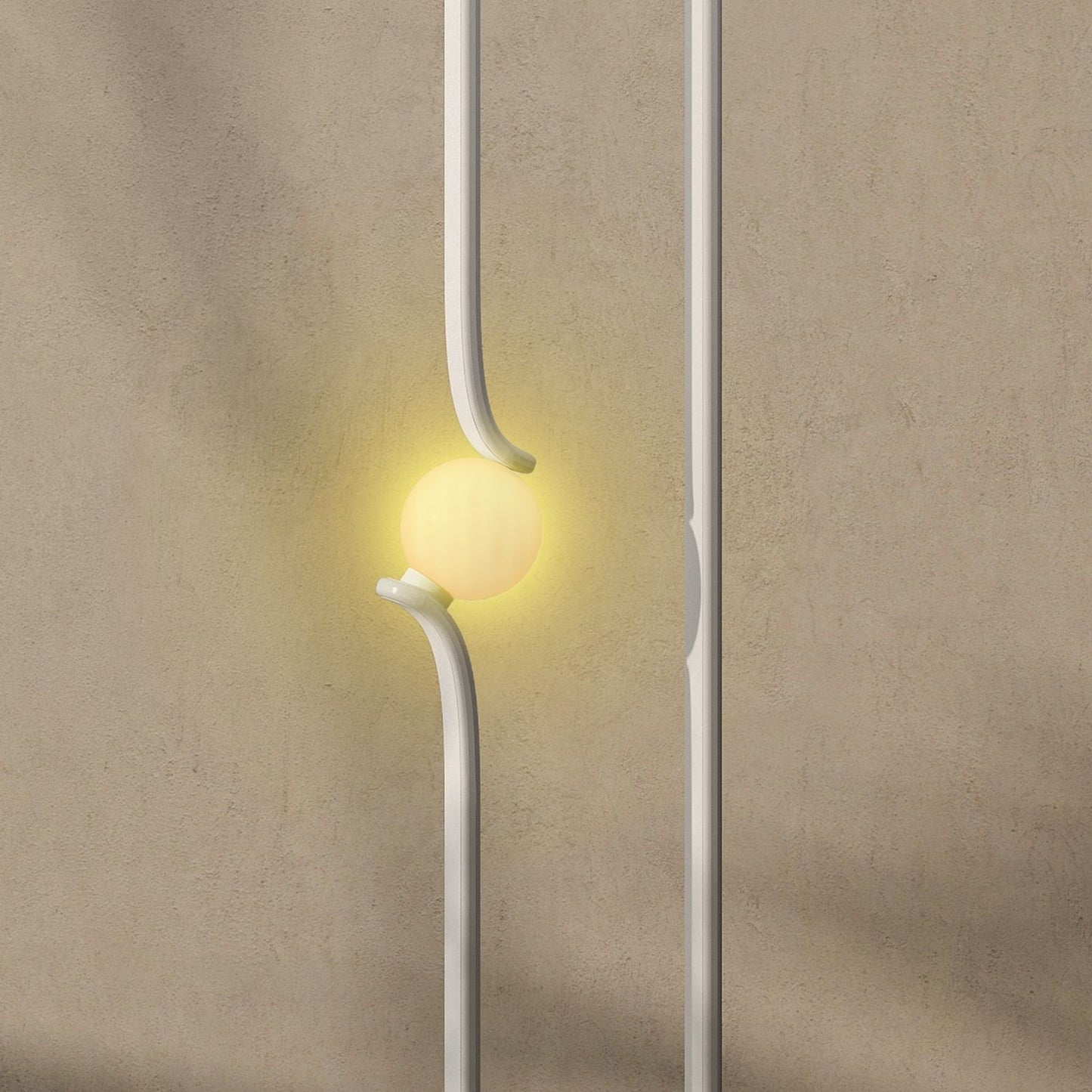 LED floor lamp, musical note design, glass shade, metal, plastic, white