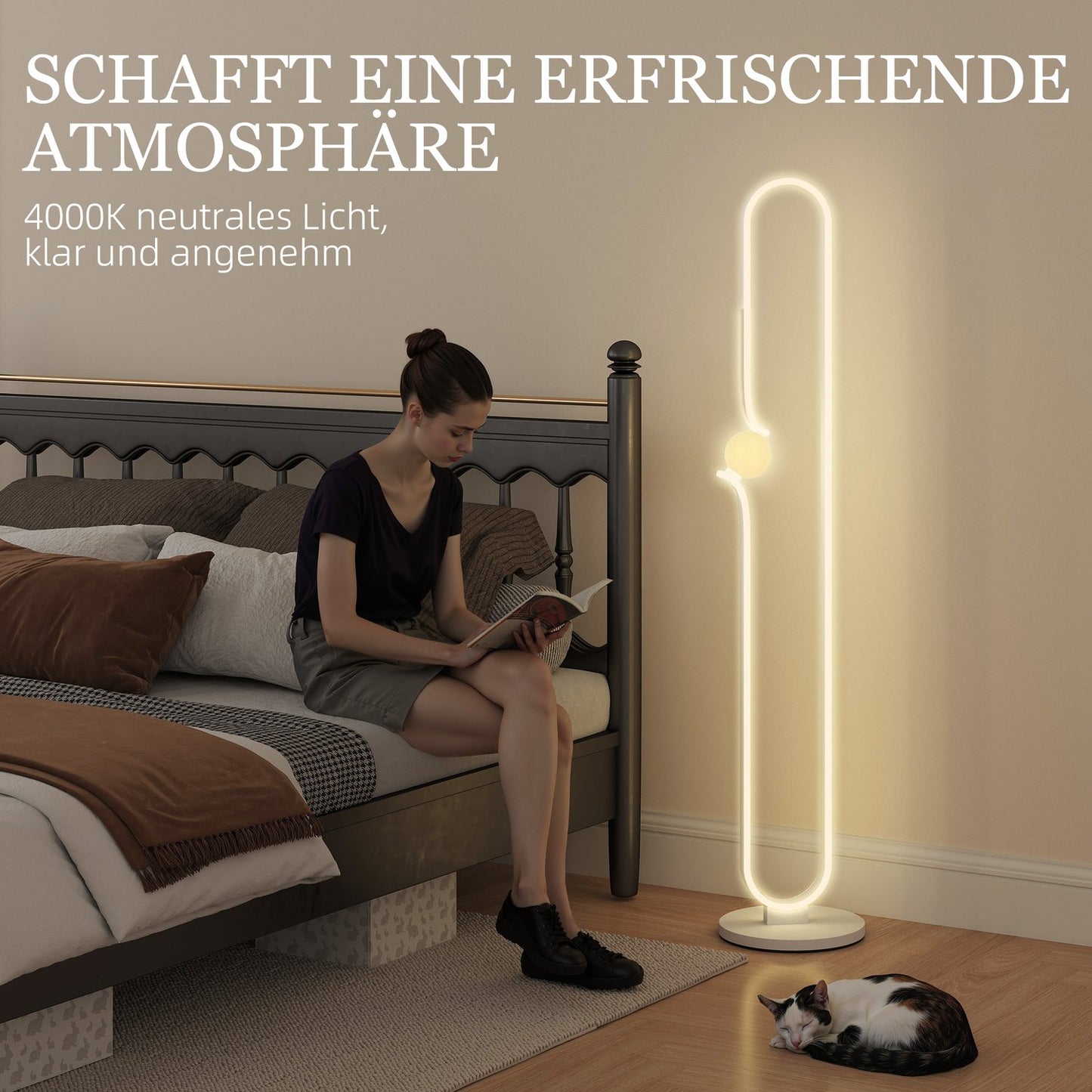 LED floor lamp, musical note design, glass shade, metal, plastic, white