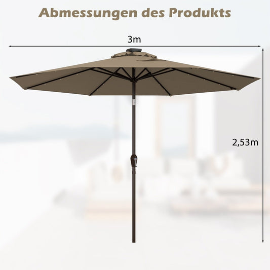 LED lighting cantilever umbrella round parasol solar powered garden umbrella crank brown diameter 3M