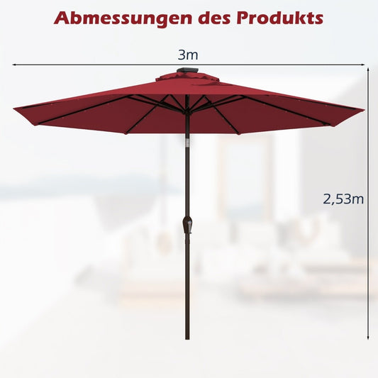 LED lighting cantilever umbrella round parasol solar powered garden umbrella crank red ø 3M