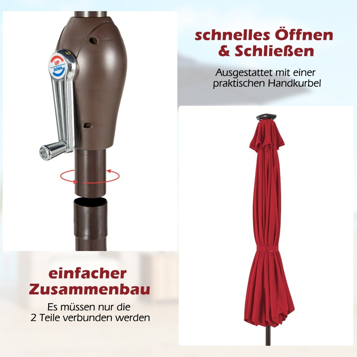 LED lighting cantilever umbrella round parasol solar powered garden umbrella crank red ø 3M
