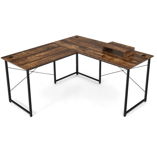 L Shaped Computer Desk with Monitor Stand Reversible Corner Desk Rustic Brown