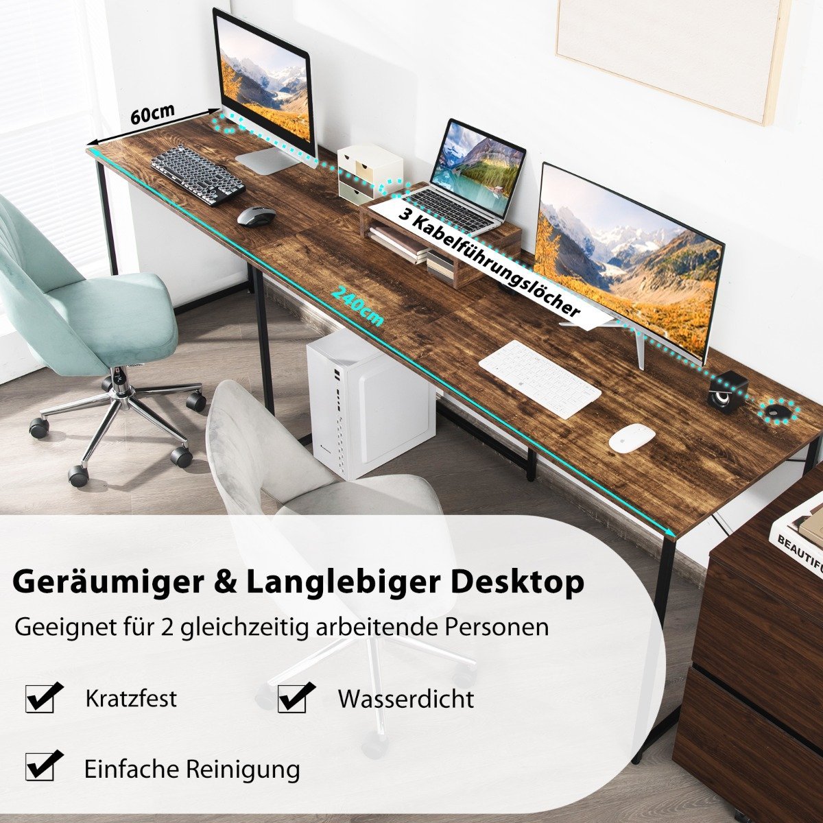 L Shaped Computer Desk with Monitor Stand Reversible Corner Desk Rustic Brown