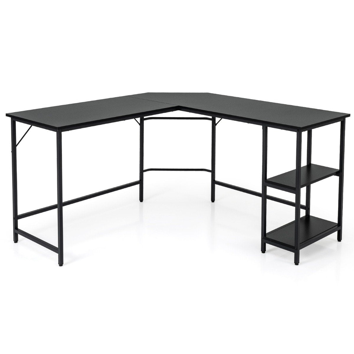 L-Shaped Corner Desk with 2 Shelves, Black