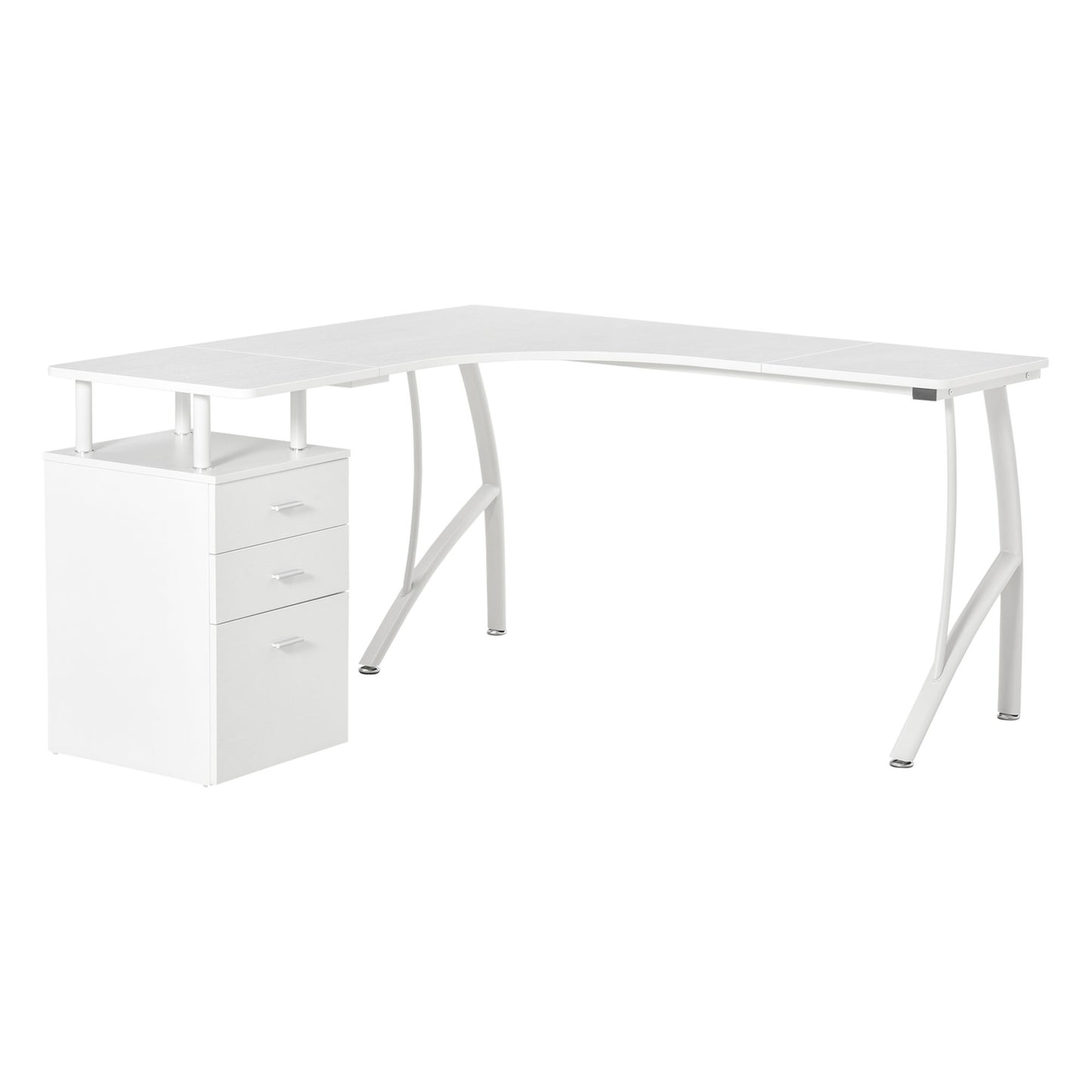 L-shaped desk with drawers, industrial metal, white
