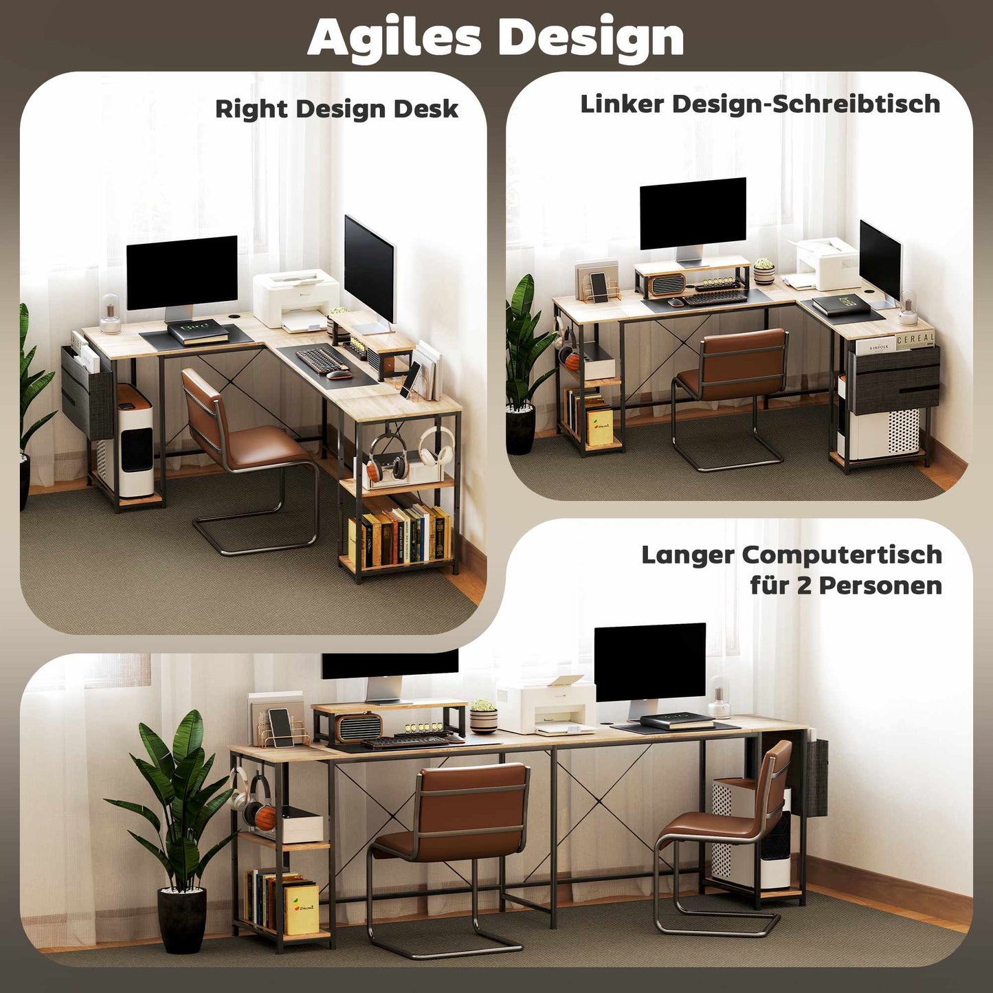 L-Shaped Desk with Adjustable Shelves and Storage Bag