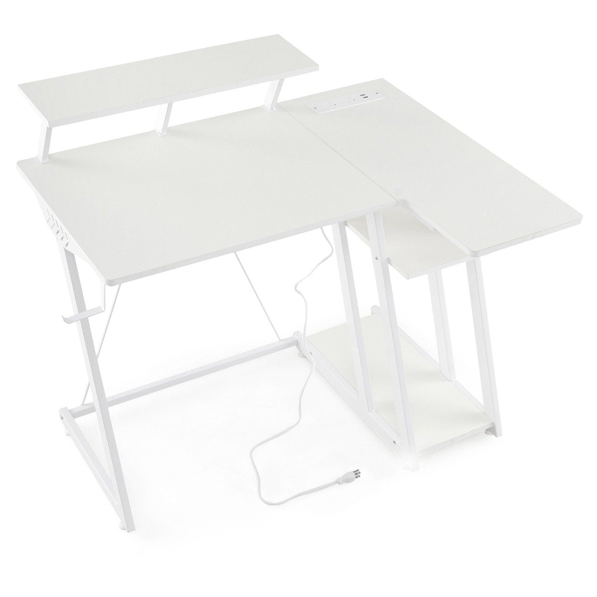 L-Shaped Gaming Desk with Power Outlets & USB Ports
