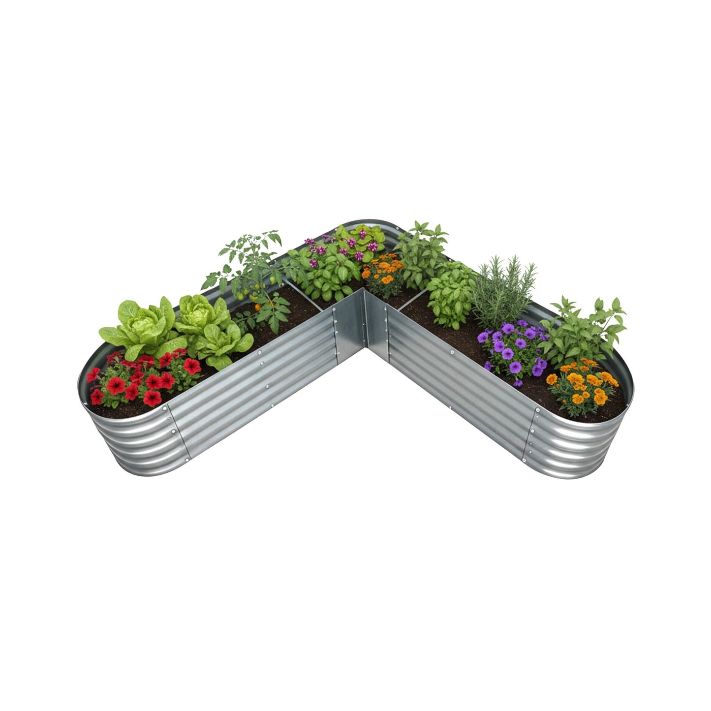 L-Shaped Metal Raised Garden Bed for Vegetables & Herbs