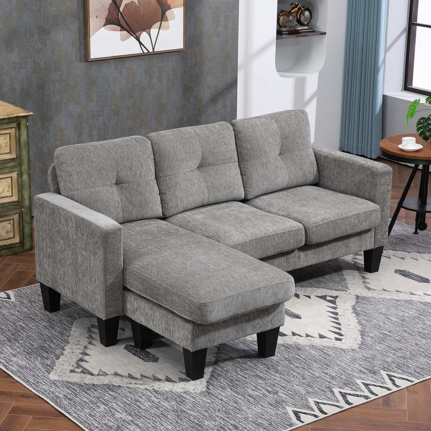 L-Shaped Sofa, Chenille Fabric, Brown, Space-Saving Design