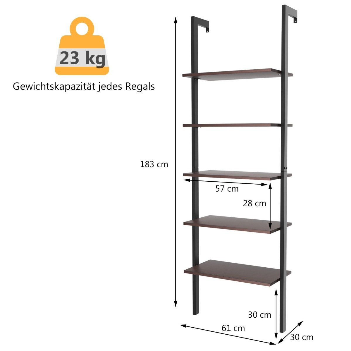 Ladder Shelf 5 Tier Display Shelf with Metal Frame Plant Stand Brown
