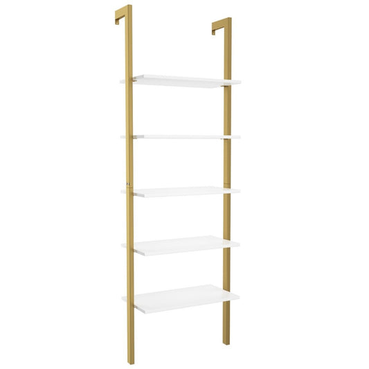 Ladder Shelf with 5 Levels & Metal Frame Standing Shelf Bookcase 61 x 30 x 183 cm Golden