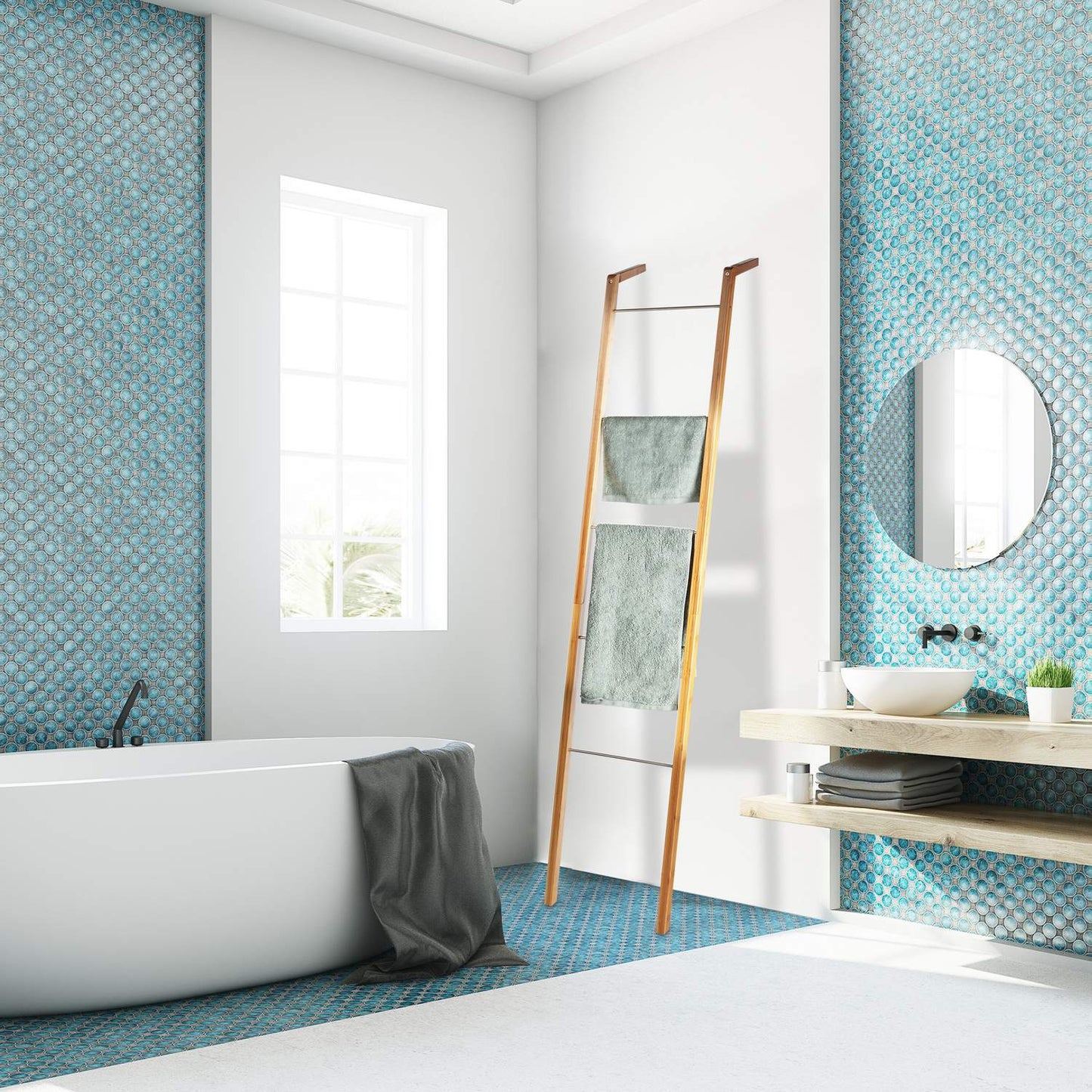 Ladder shelf Towel hanger Bamboo