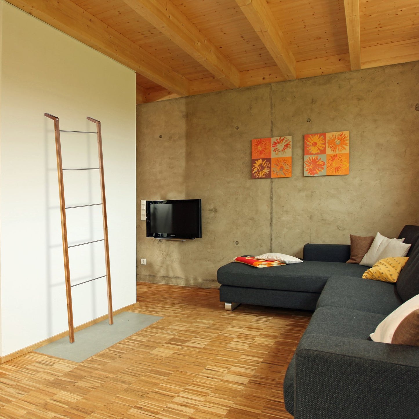 Ladder shelf Towel hanger Bamboo