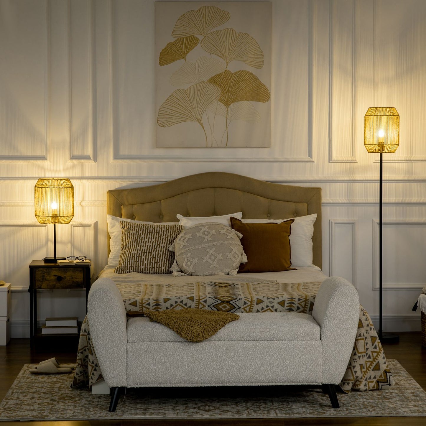 Lamp set of 2 - floor and table, E27 base, linen shade