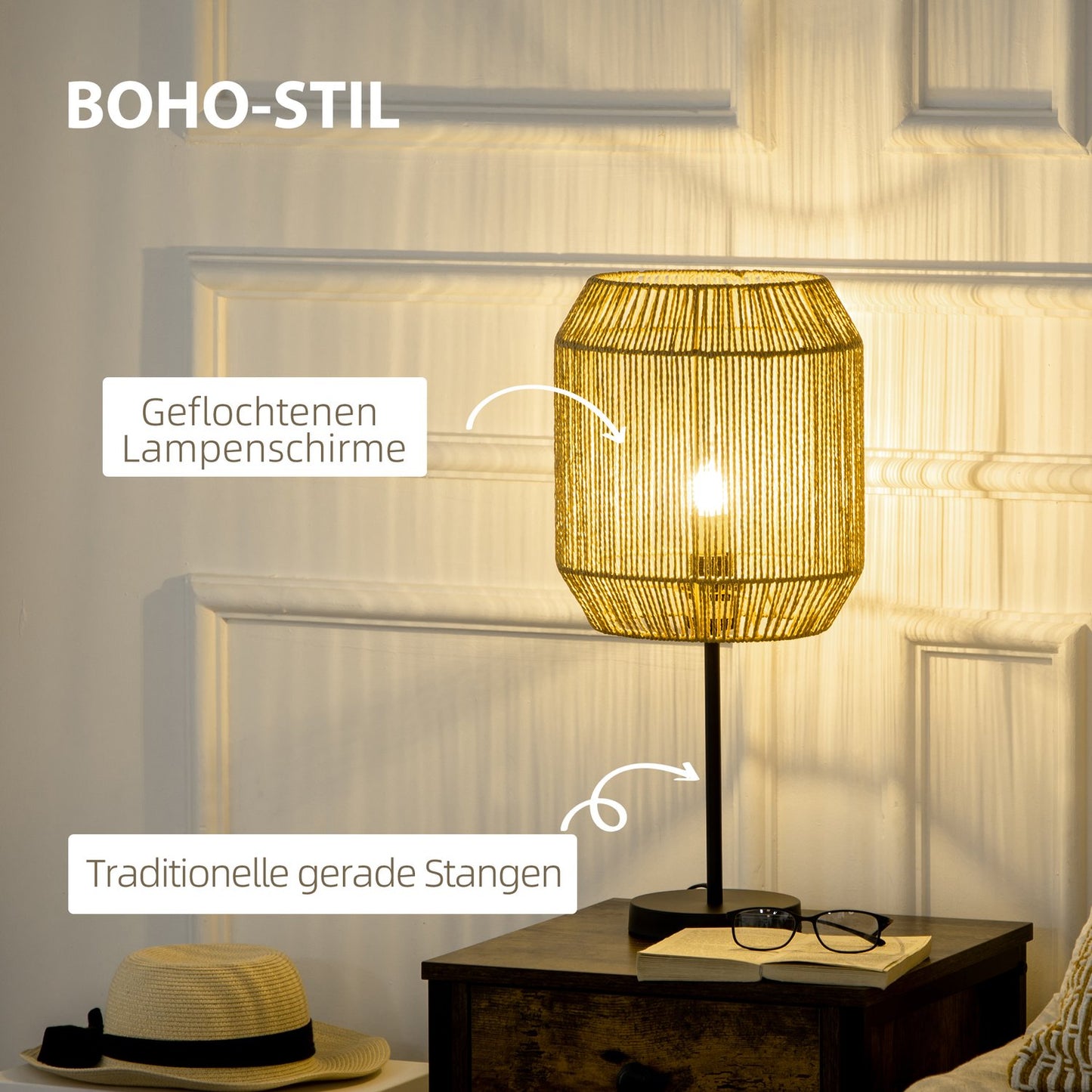 Lamp set of 2 - floor and table, E27 base, linen shade