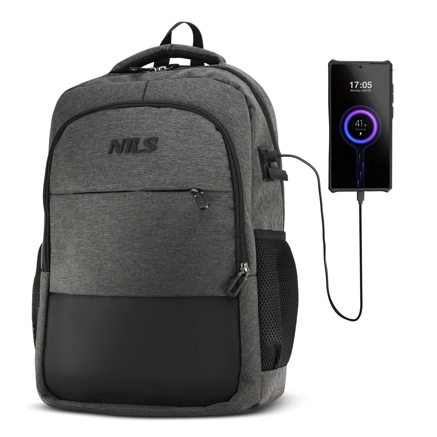 Laptop Backpack, USB-C Charging Port, 18L Grey