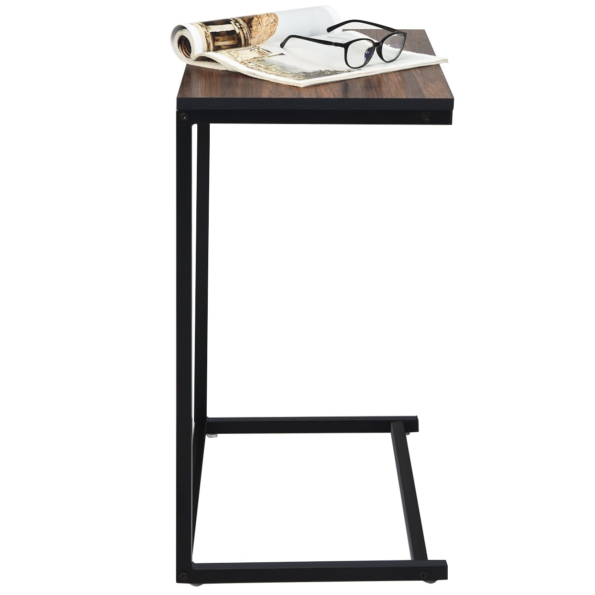 Laptop Side Table – Metal & Wood, 55x35x65 cm, Brown