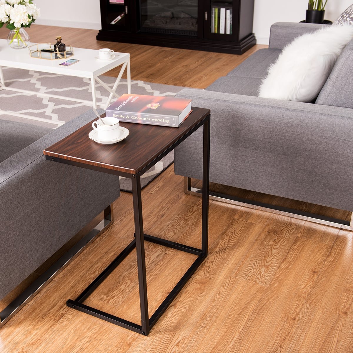 Laptop Side Table – Metal & Wood, 55x35x65 cm