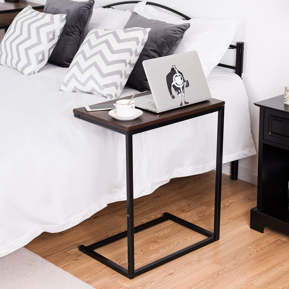 Laptop Side Table – Metal & Wood, 55x35x65 cm