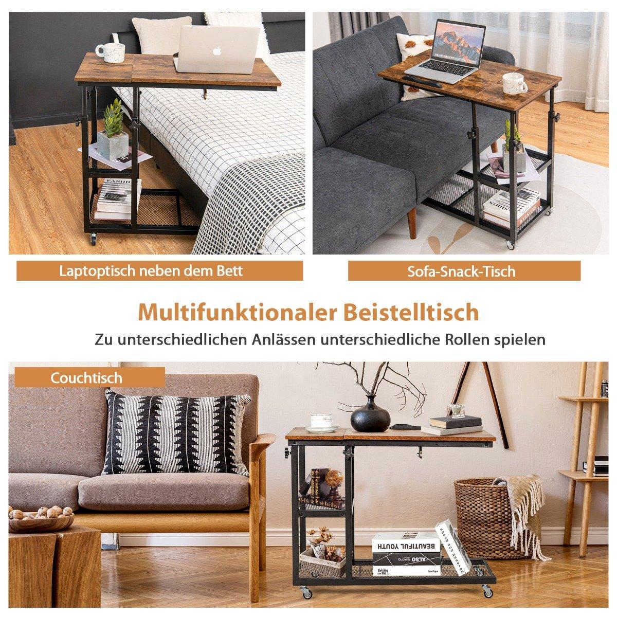 Laptop table with height and tilt adjustable 3 levels side table vintage