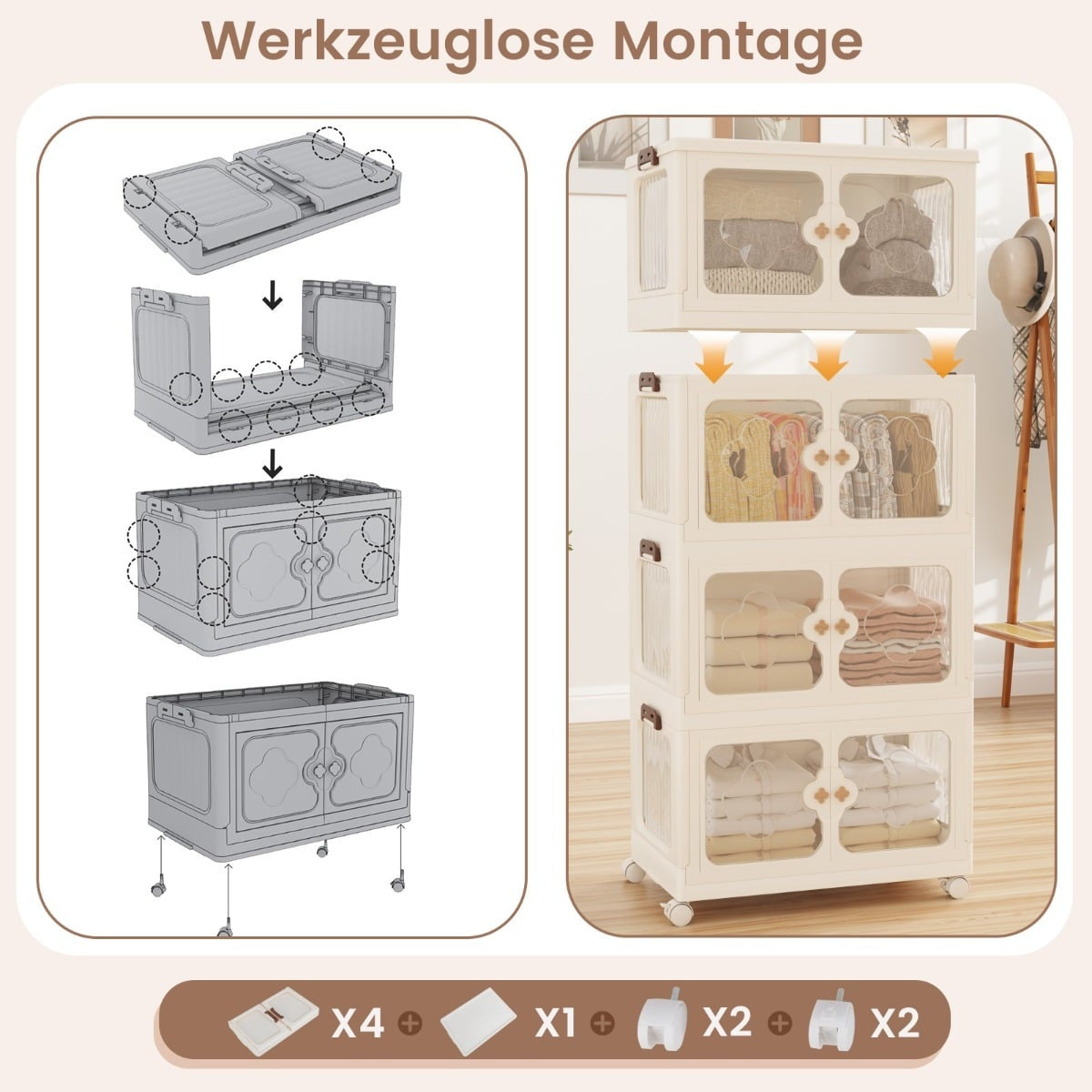 Large 212L Storage Box with Lid, Wheels, Clear Doors