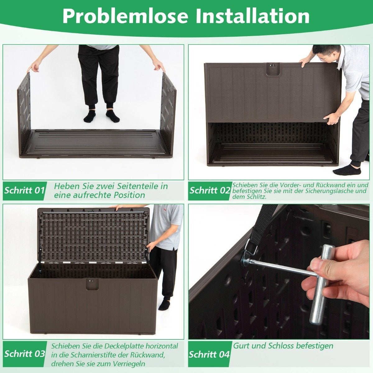 Large 400L Capacity Storage Box Sun Protected Chest 127.5 x 64 x 64 cm Brown