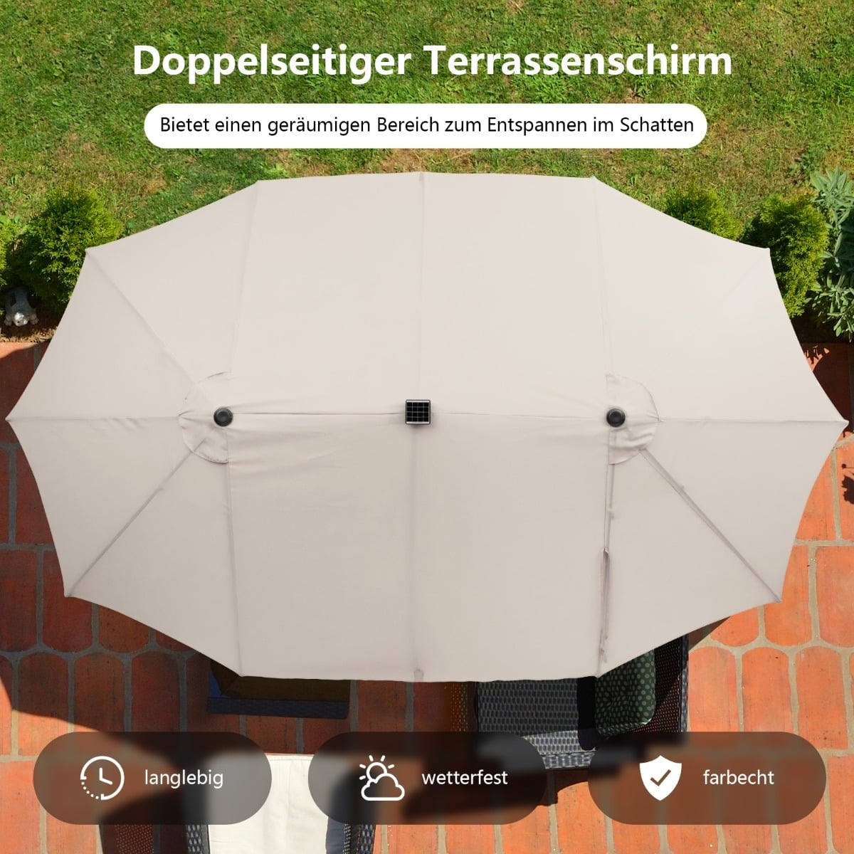 Large 470 cm Patio Umbrella with Solar LED Lights