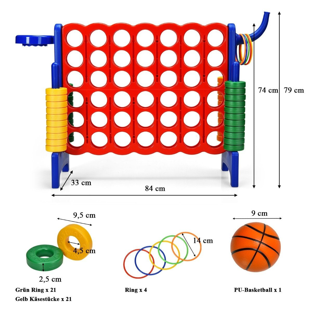 Large 4-in-a-row jumbo 4-in-a-row set for children & adults 84 x 33 x 79 cm red + blue