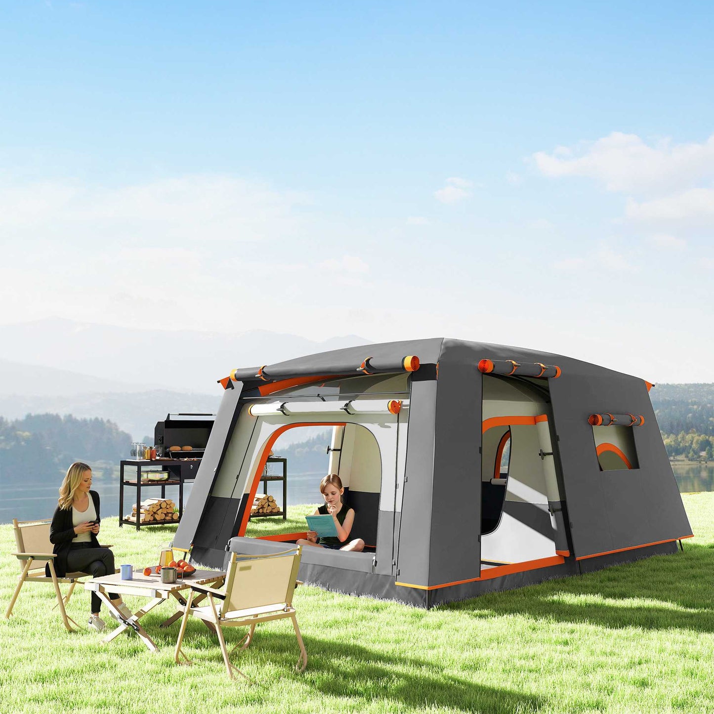 Large Camping Tent, 4-6 Person, 2 Rooms, Waterproof