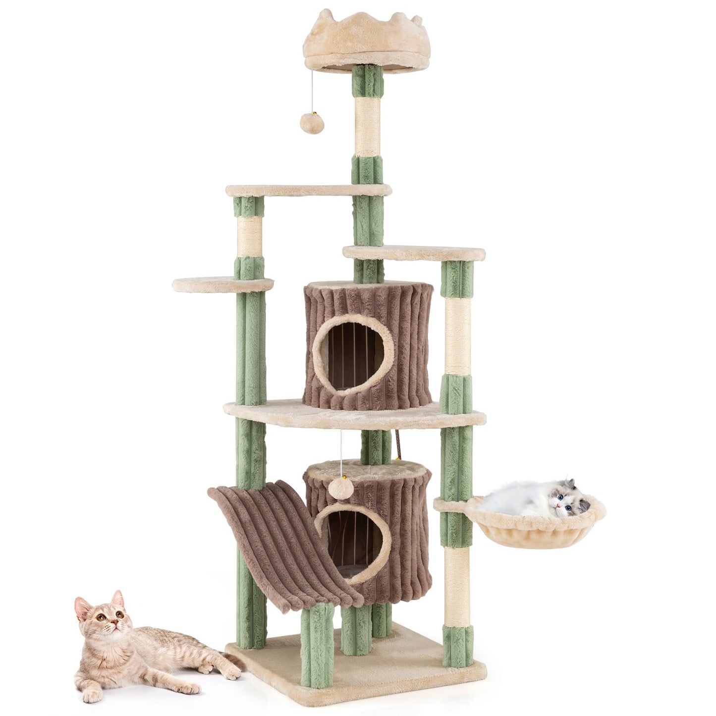 Large Cat Tree with 2 Caves, Sisal Posts, Plush Perches