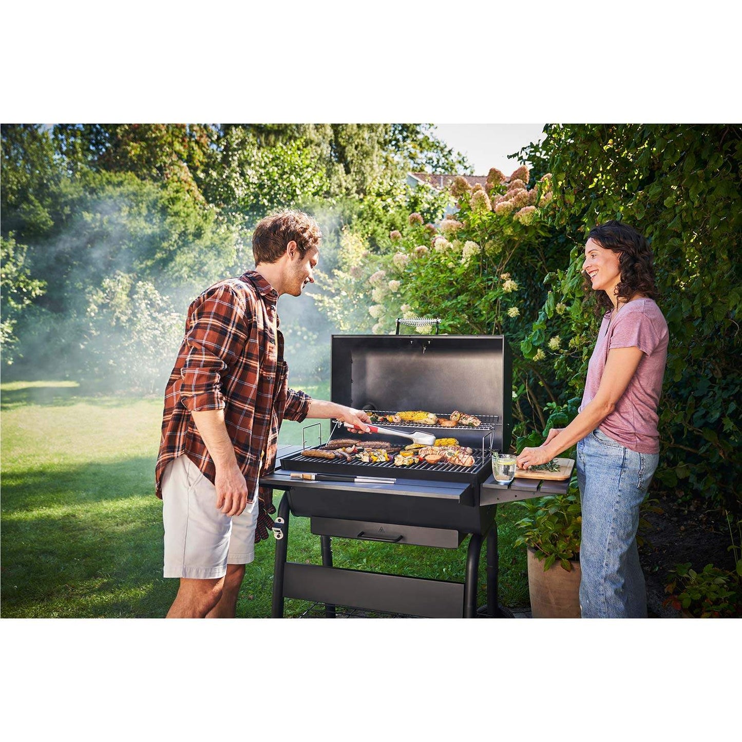 Large Charcoal Grill with Adjustable Grate and Thermometer