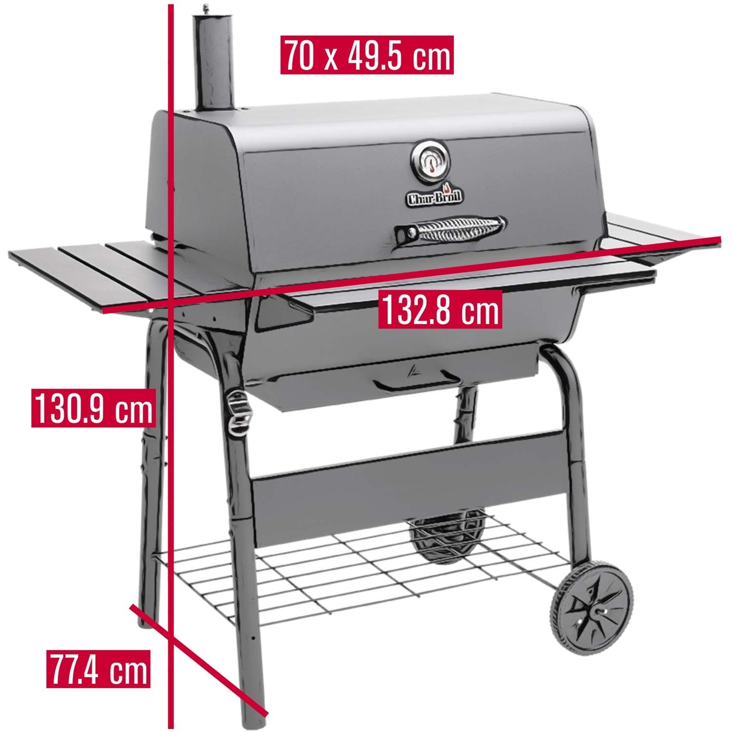 Large Charcoal Grill with Adjustable Grate and Thermometer