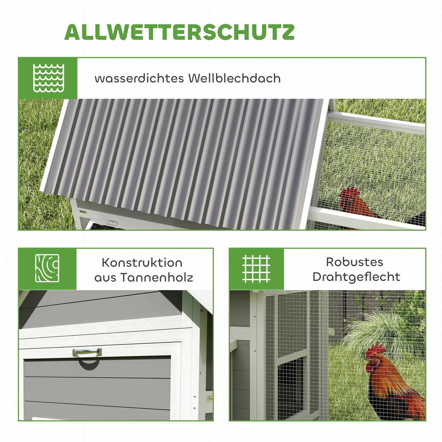 Large Chicken Coop for 7-10 Chickens, Perches, Swing, Grey