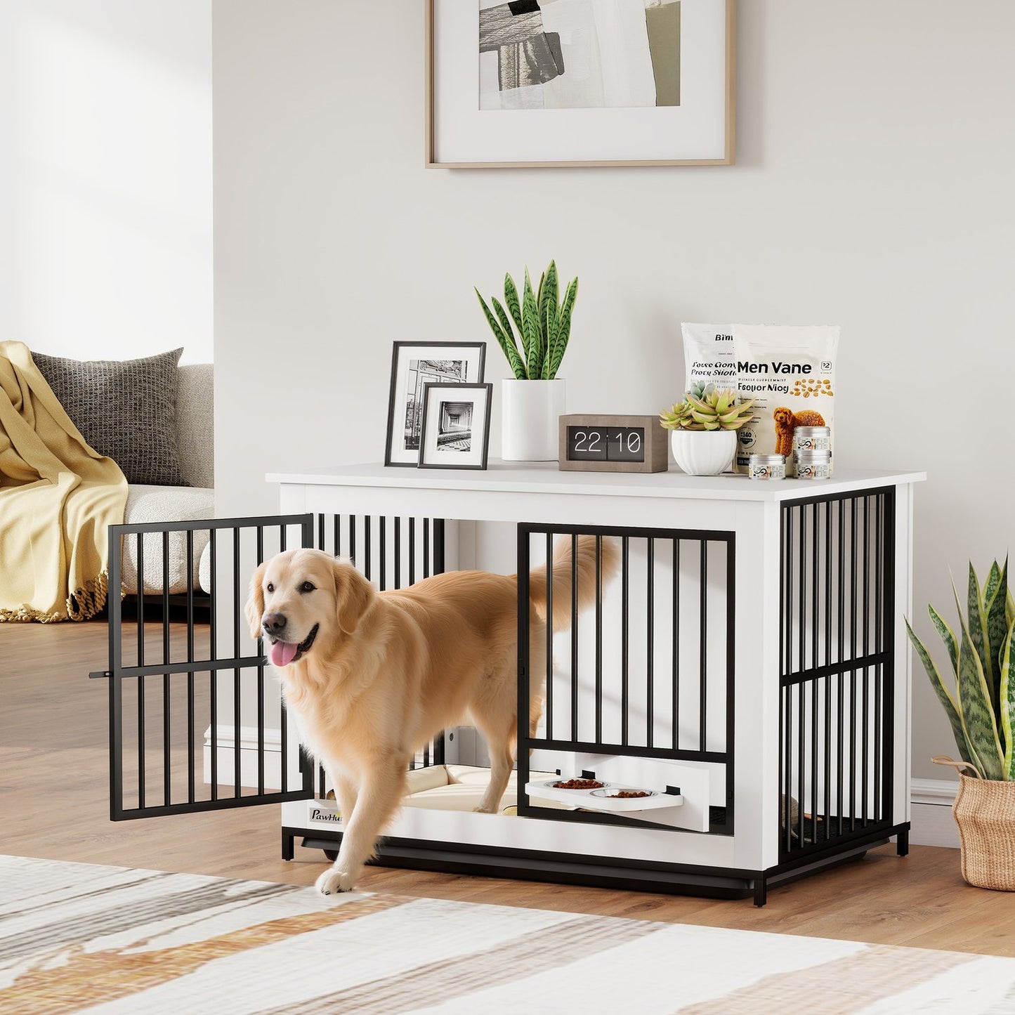 Large Dog Crate, Lockable, Easy Access, Swivel Bowl Holder