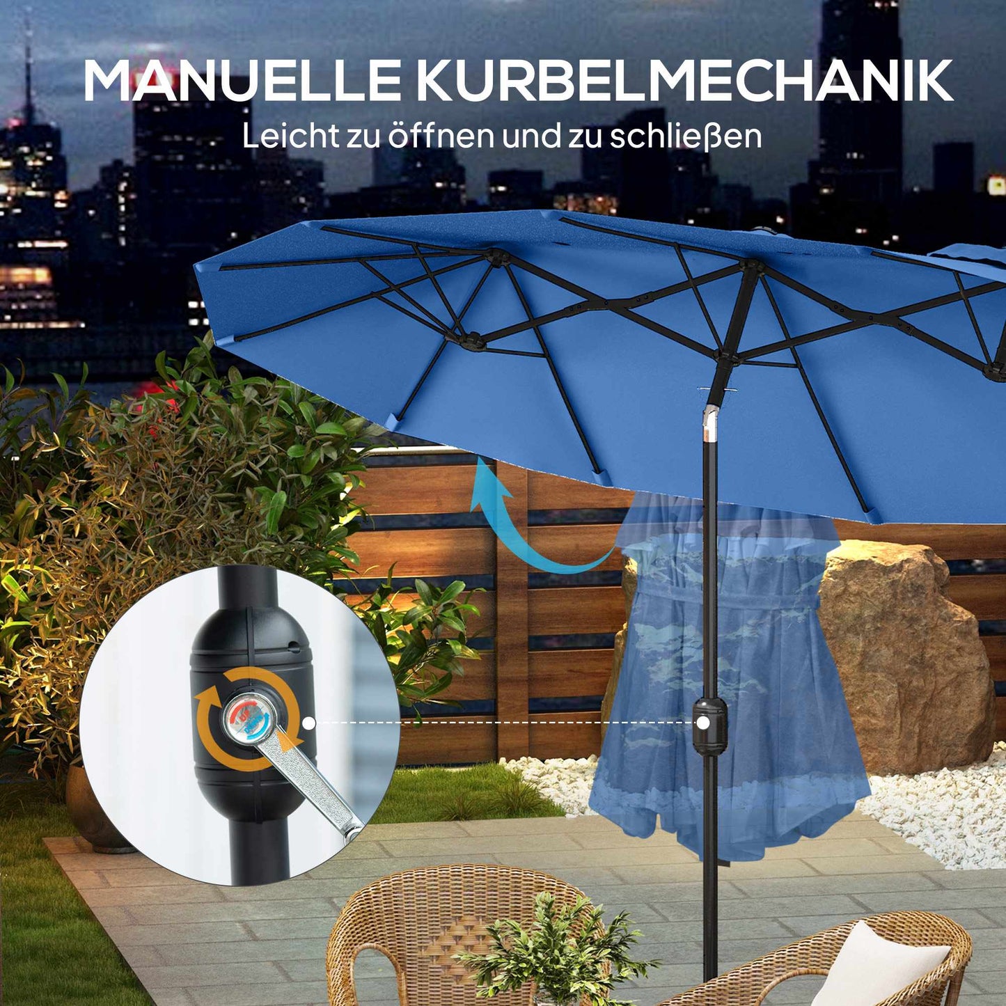 Large Double Patio Umbrella, Adjustable Tilt, Polyester