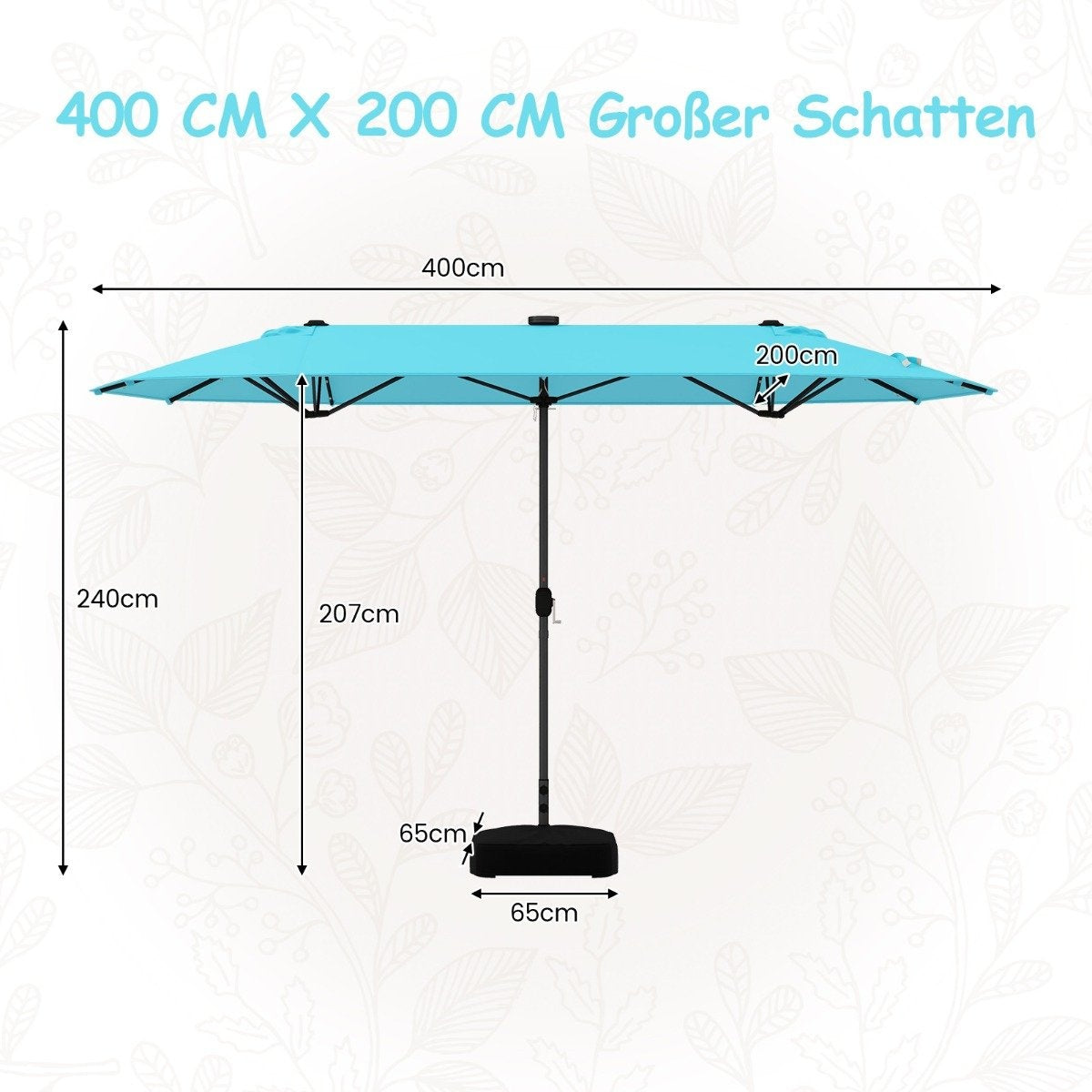 Large Double-Sided Patio Umbrella with LED Lights, 400x200 cm
