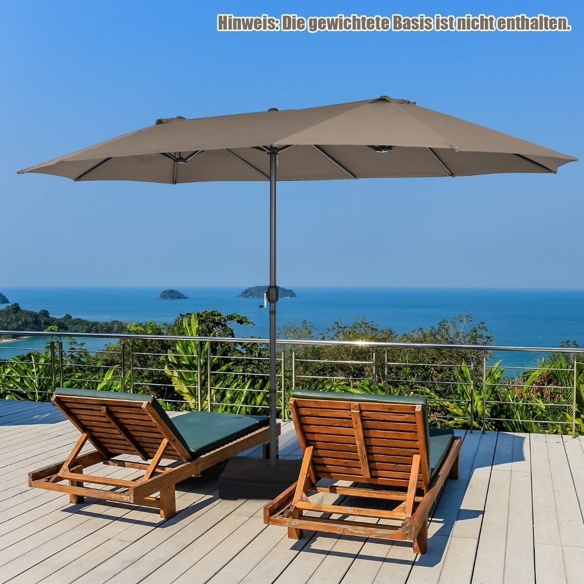 Large Double Umbrella with Crank, UV Protection, Brown