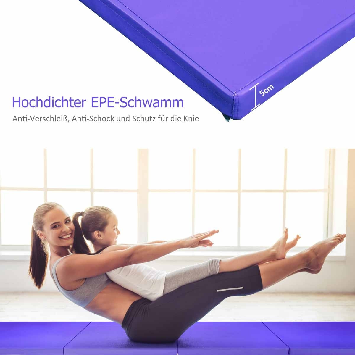 Large Foldable Gymnastics Mat with Handles, 5cm Thick