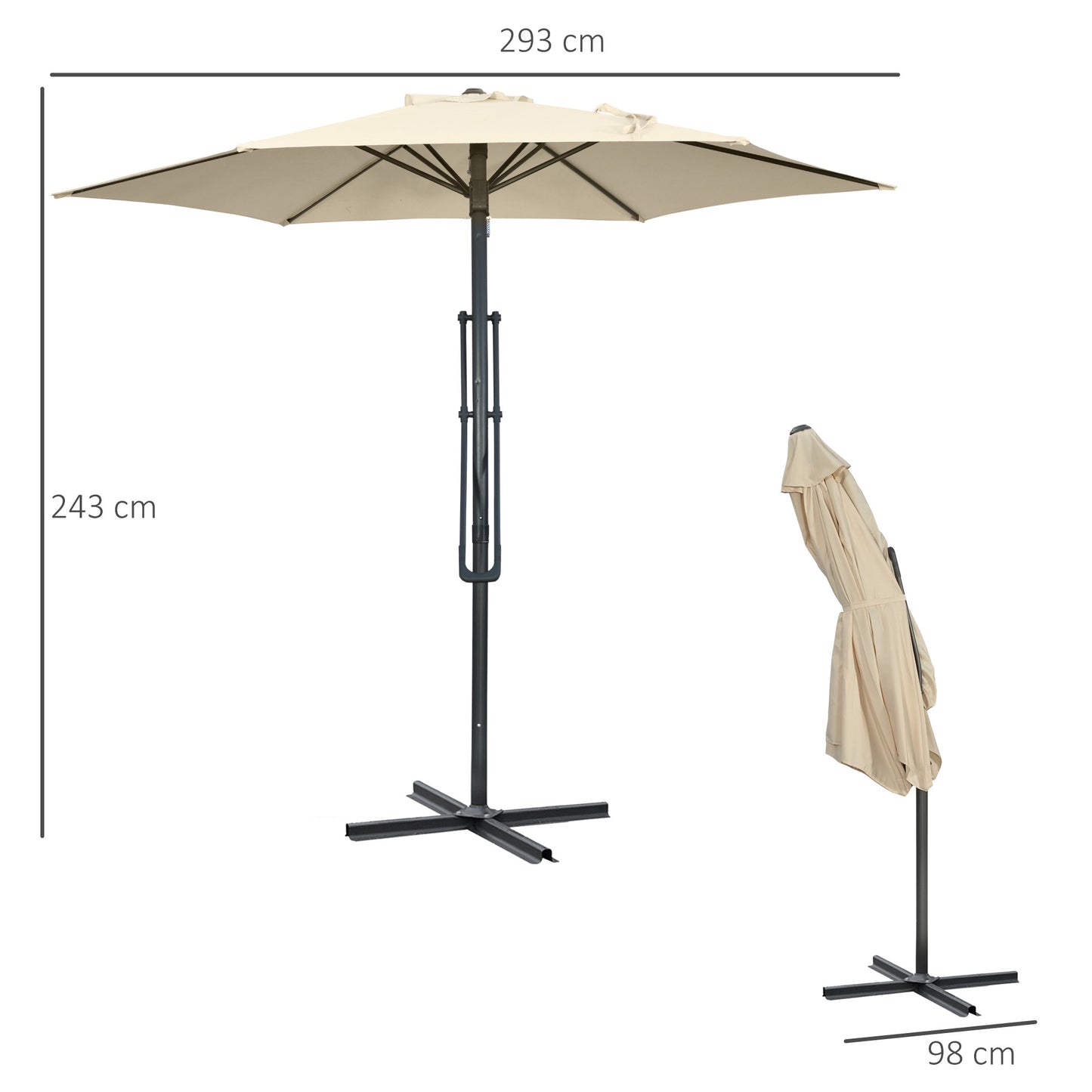 Large Garden Parasol with Stand, Cream, UV30+ Polyester