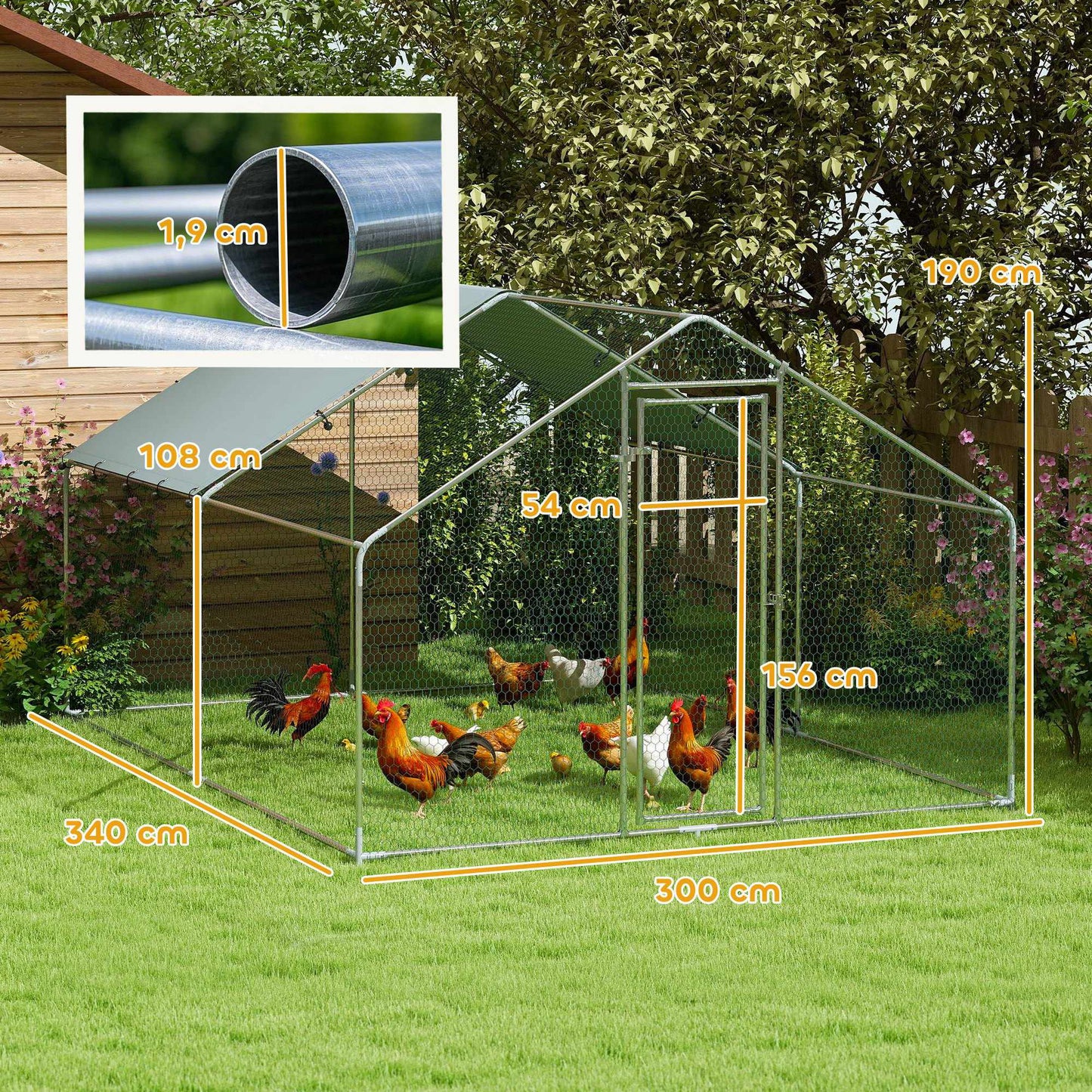 Large Metal Chicken Coop with Waterproof UV Cover