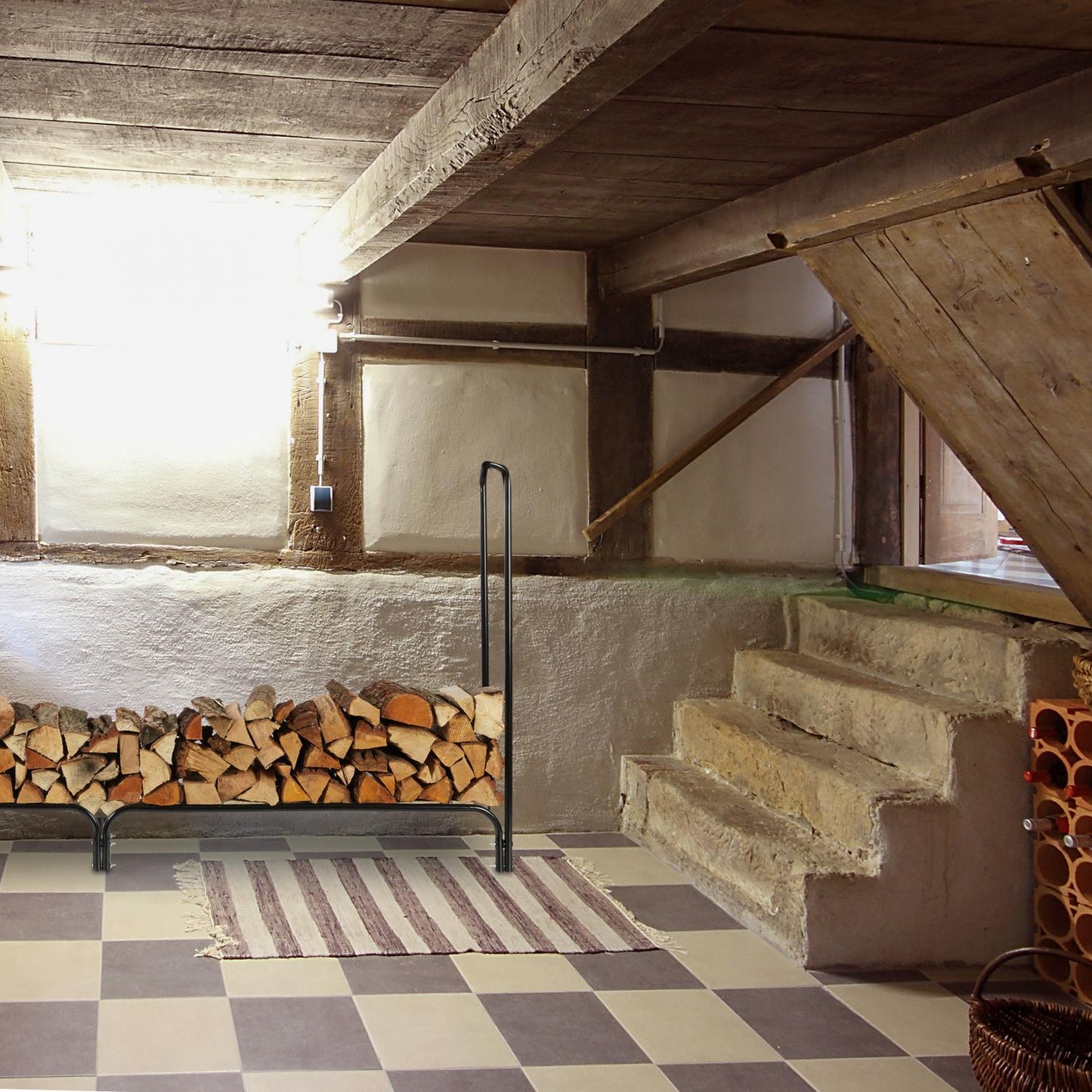 Large Metal Firewood Rack with Cover