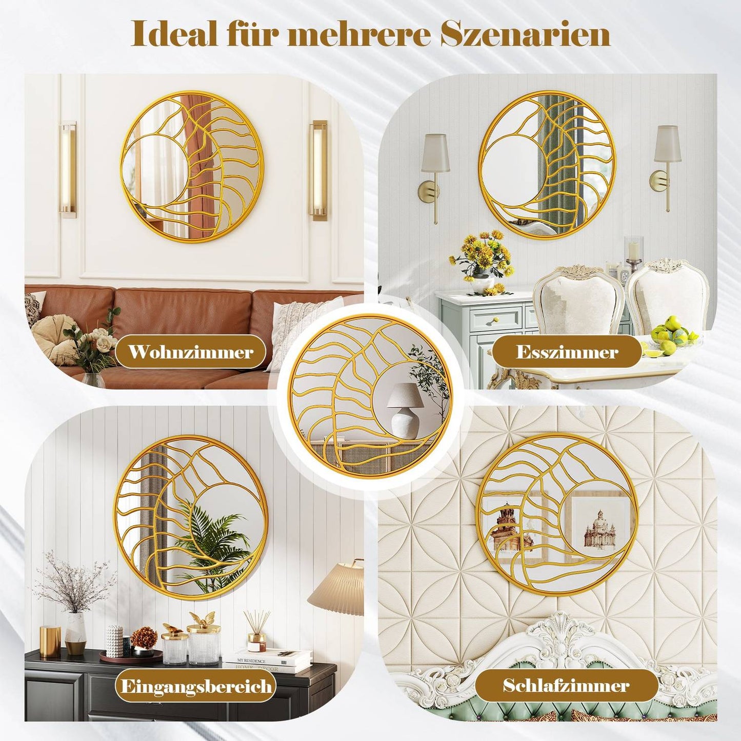 Large Round Wall Mirror – 80cm, Gold Frame, Decorative