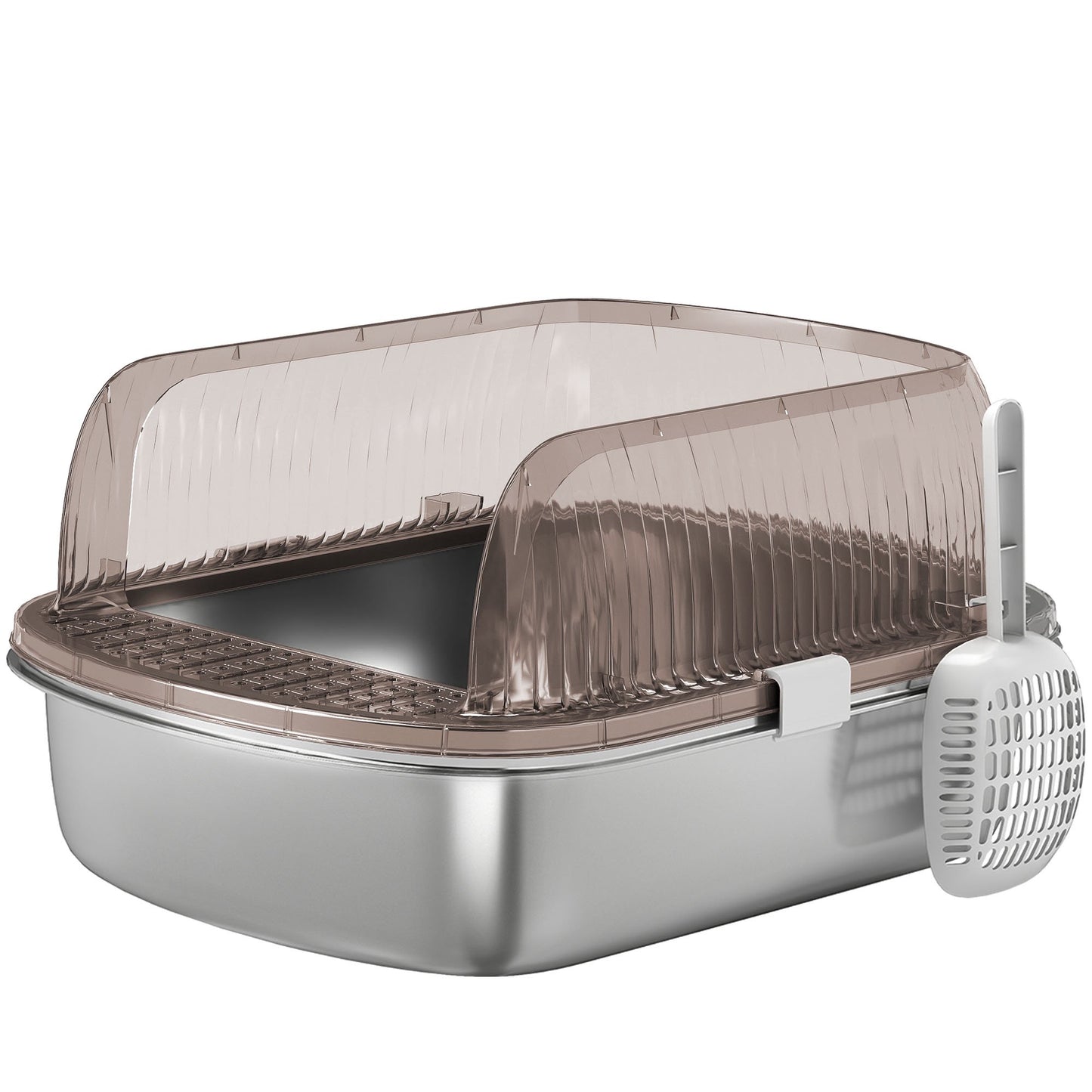 Large Stainless Steel Cat Litter Box with Scoop, 53x42x27cm