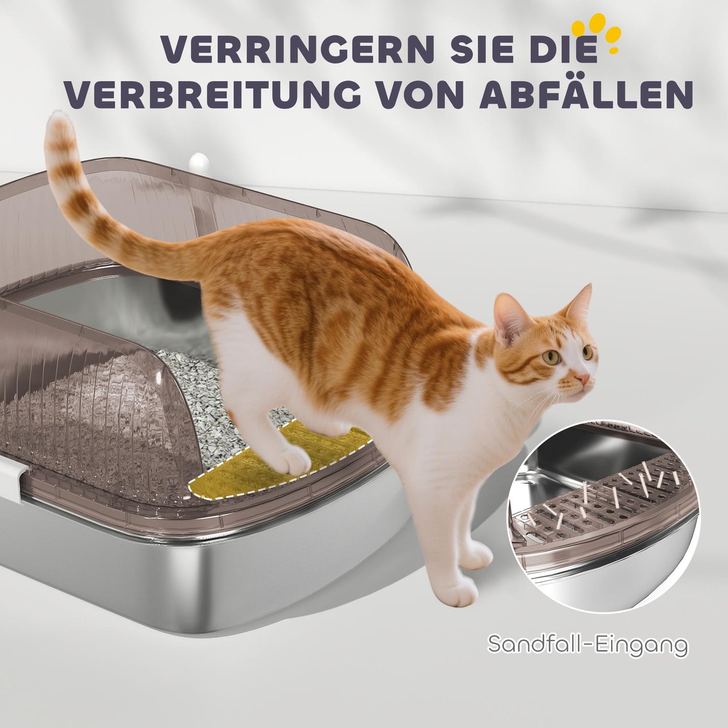 Large Stainless Steel Cat Litter Box with Scoop, 53x42x27cm