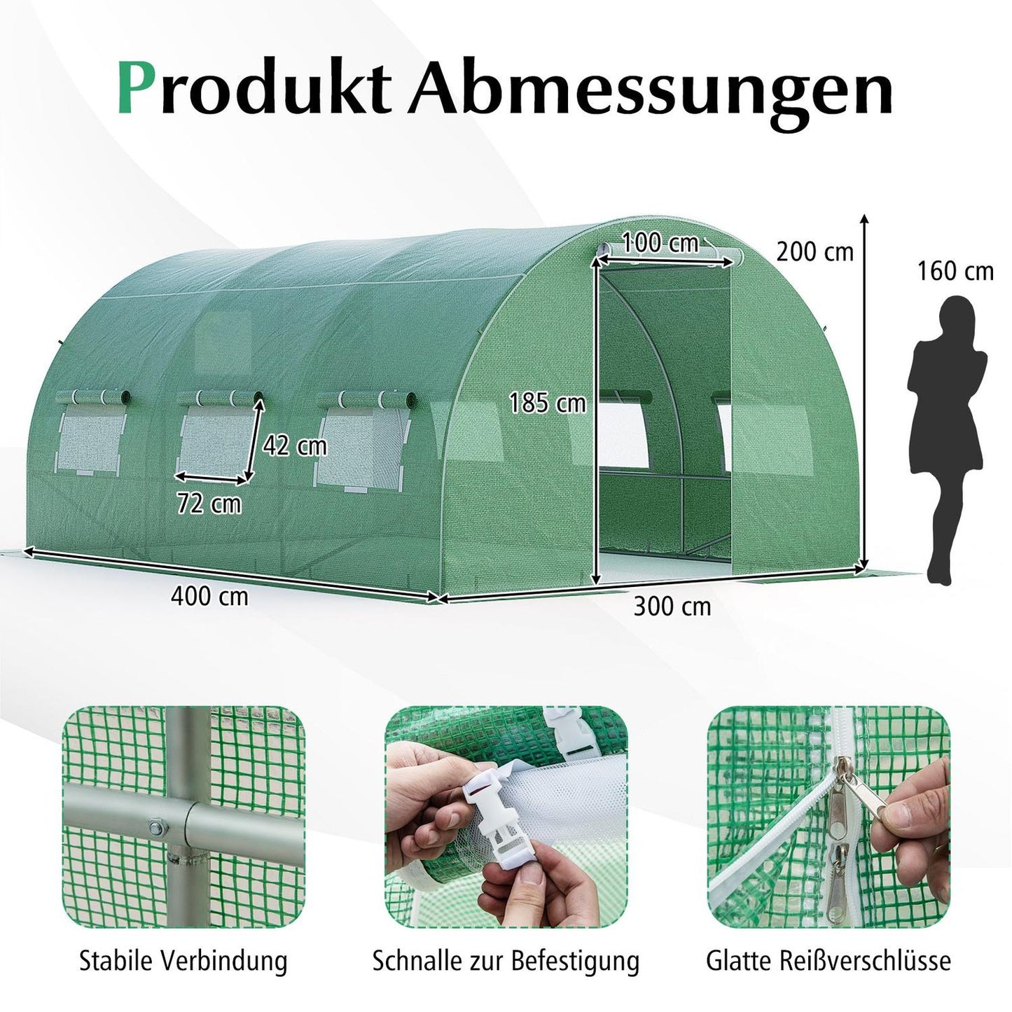Large Walk-In Greenhouse 12m² with PE Cover & Iron Frame