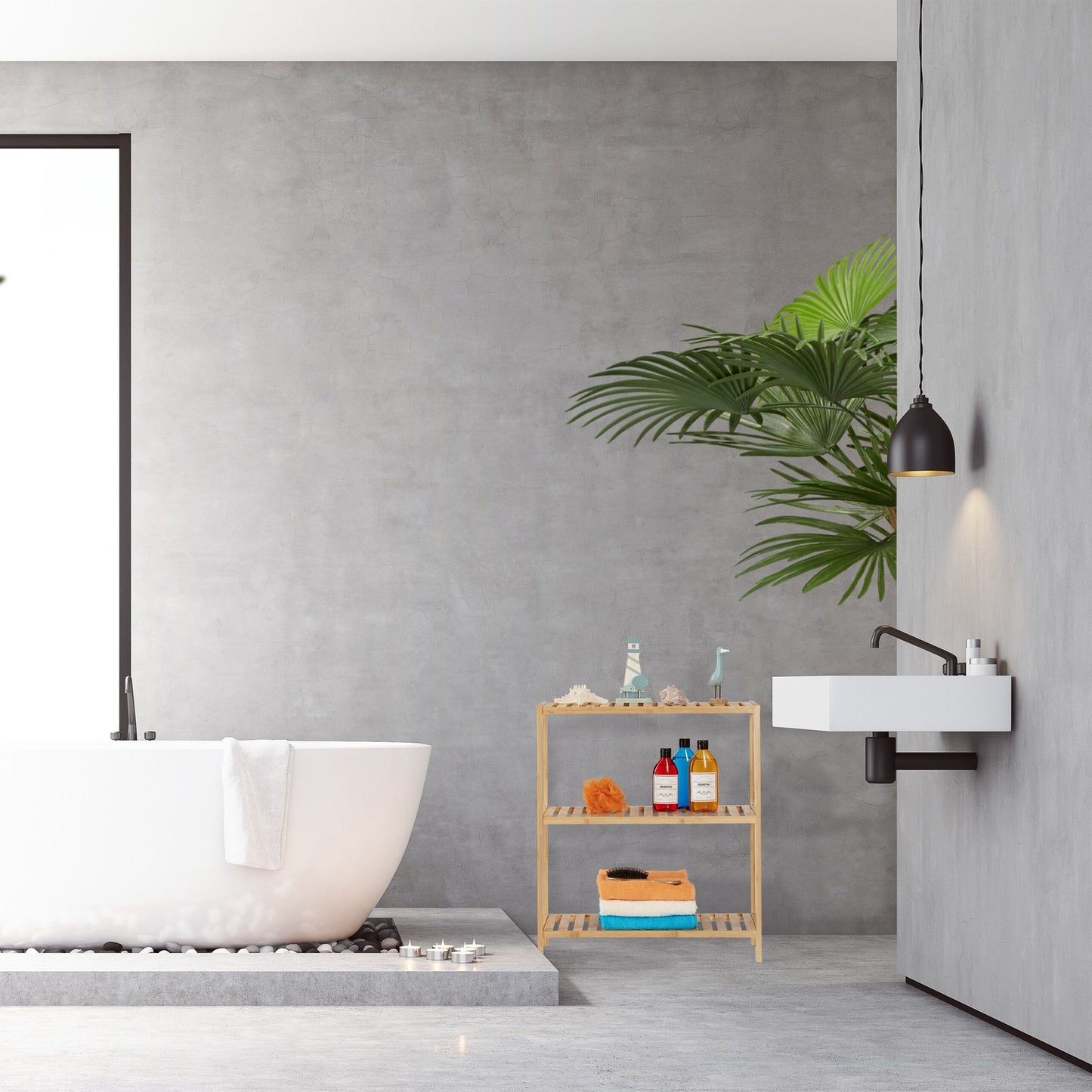 Large bathroom shelf with 3 shelves