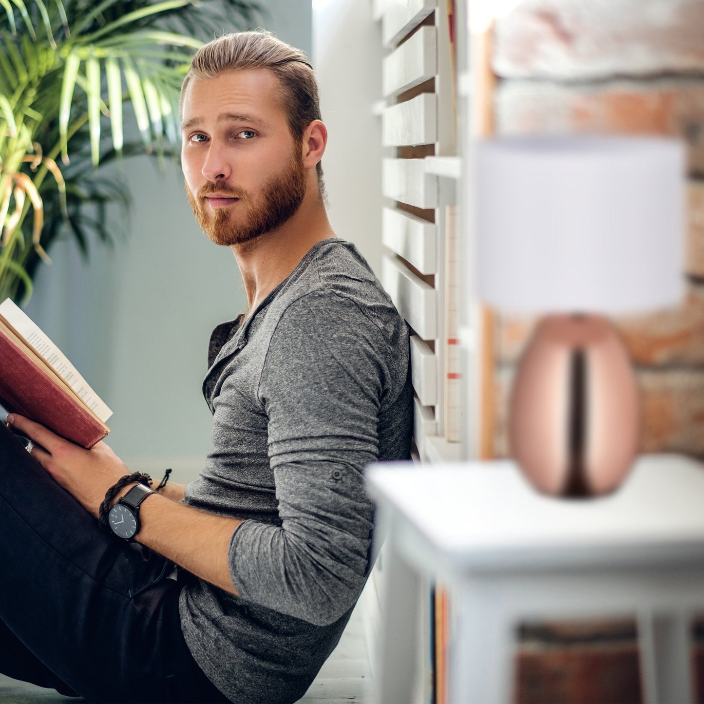 Large bedside lamp with touch function copper