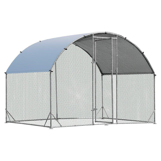 Large galvanized metal chicken coop with waterproof cover for outdoor use 190 x 280 cm