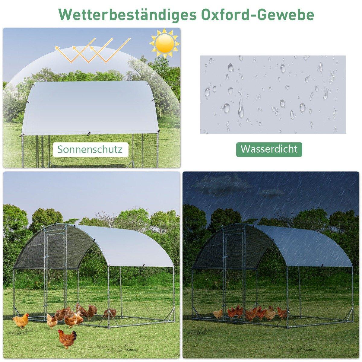Large galvanized metal chicken coop with waterproof cover for outdoor use 190 x 280 cm